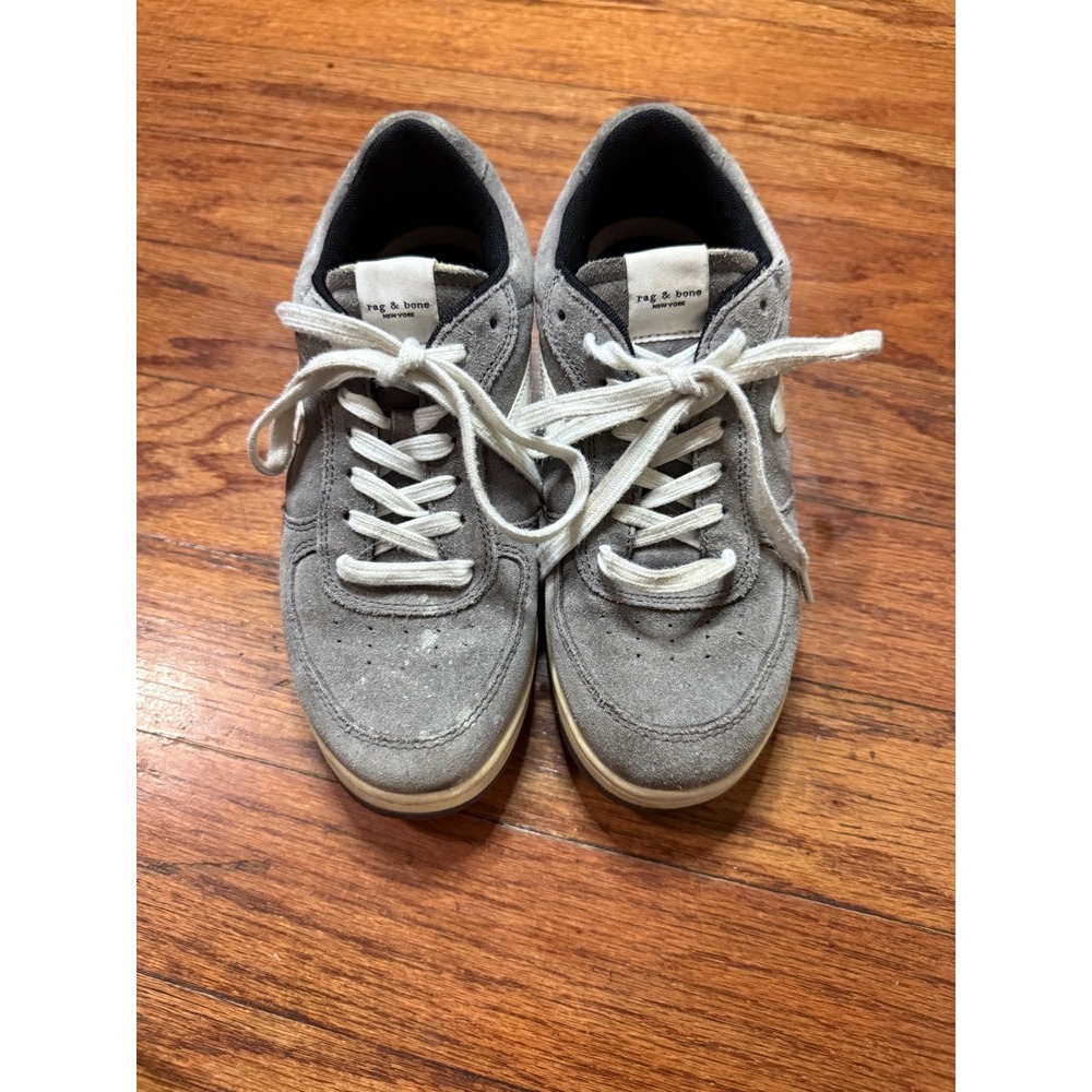 Rag & Bone Retro Runner Gray Suede Low Top Sneakers Womens 37.5 Gray White - Picture 1 of 7